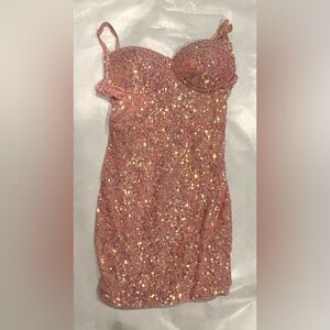 Barbiecore Feminine Girly Birthday Night Out Light Pink Sequin Medium Dress